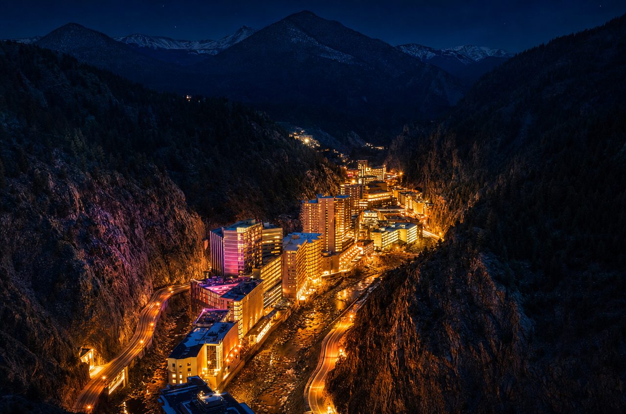 Casinos near Black Hawk, Colorado — aerial cityscape