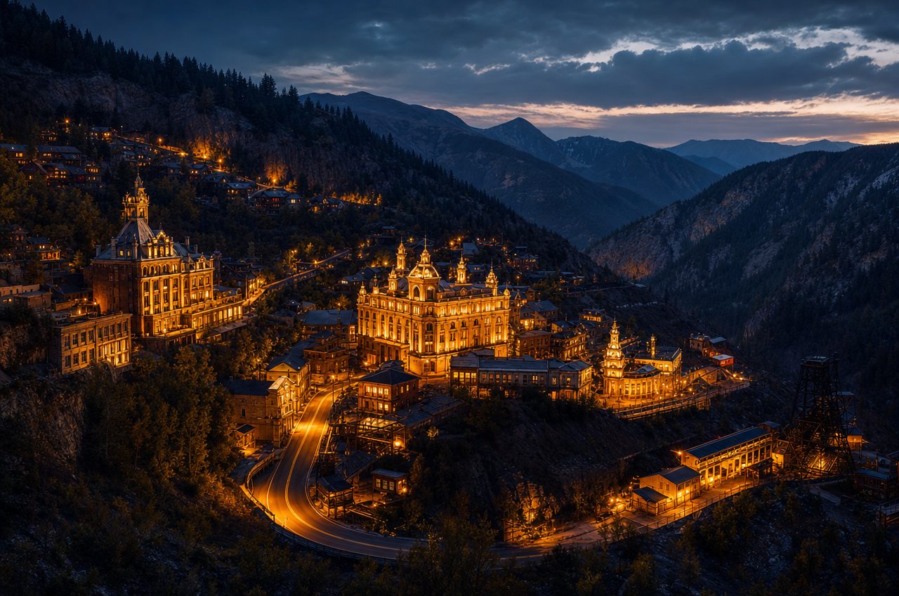 Casinos near Central City, Colorado — aerial cityscape