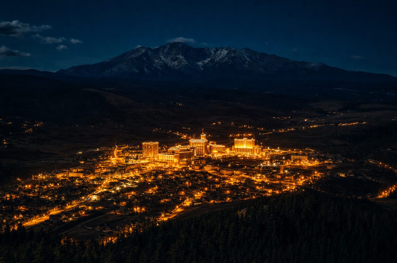 Casinos near Cripple Creek, Colorado — aerial cityscape