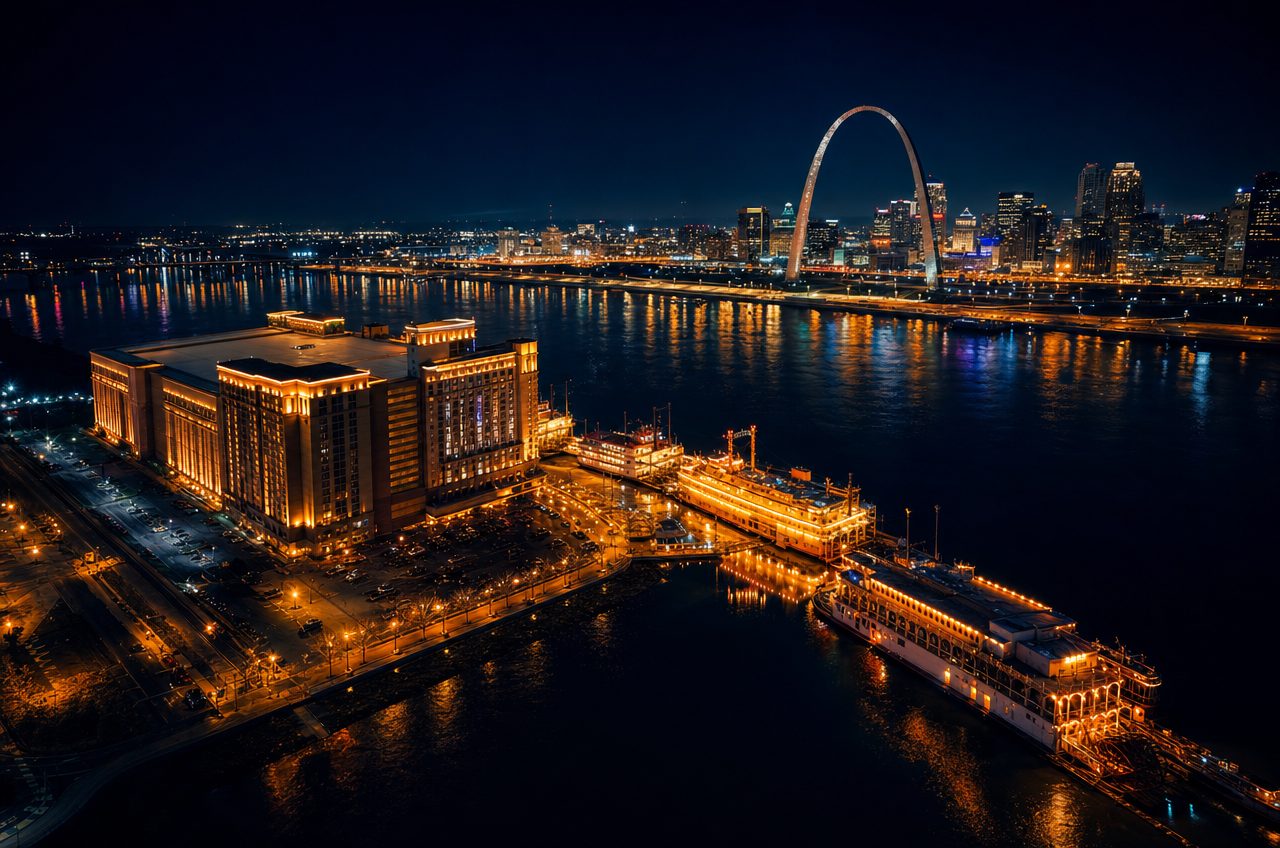 Casinos near East St. Louis, Illinois — aerial cityscape