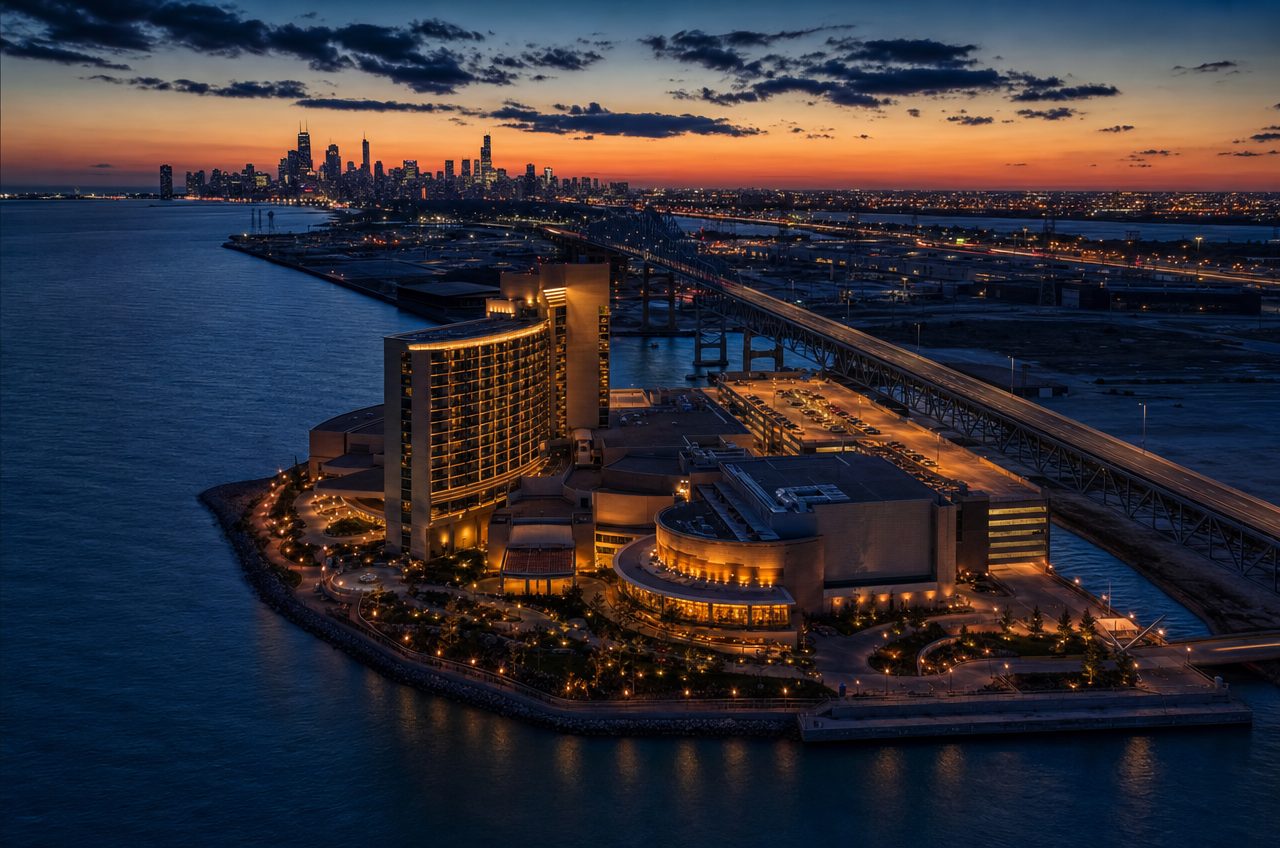 Casinos near Hammond, Indiana — aerial cityscape