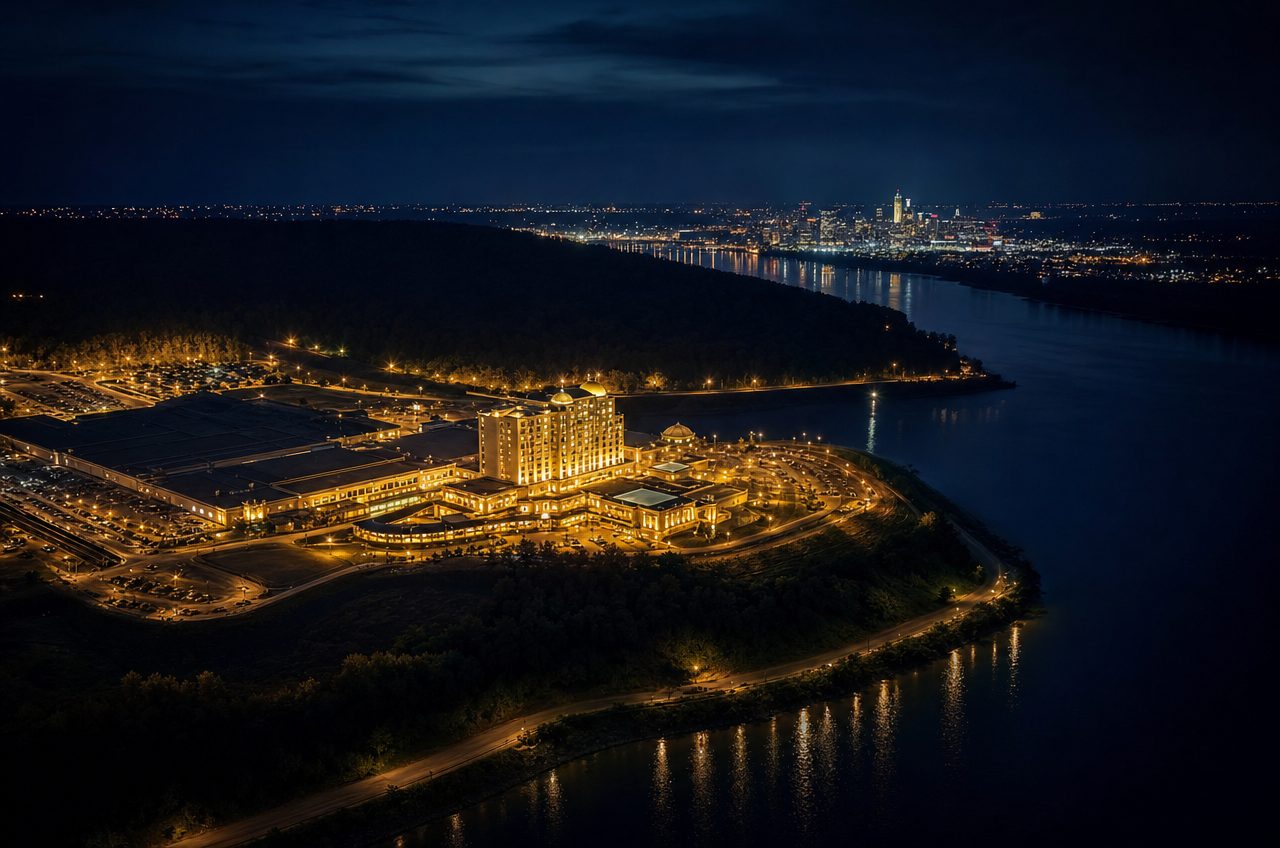 Casinos near Lawrenceburg, Indiana — aerial cityscape