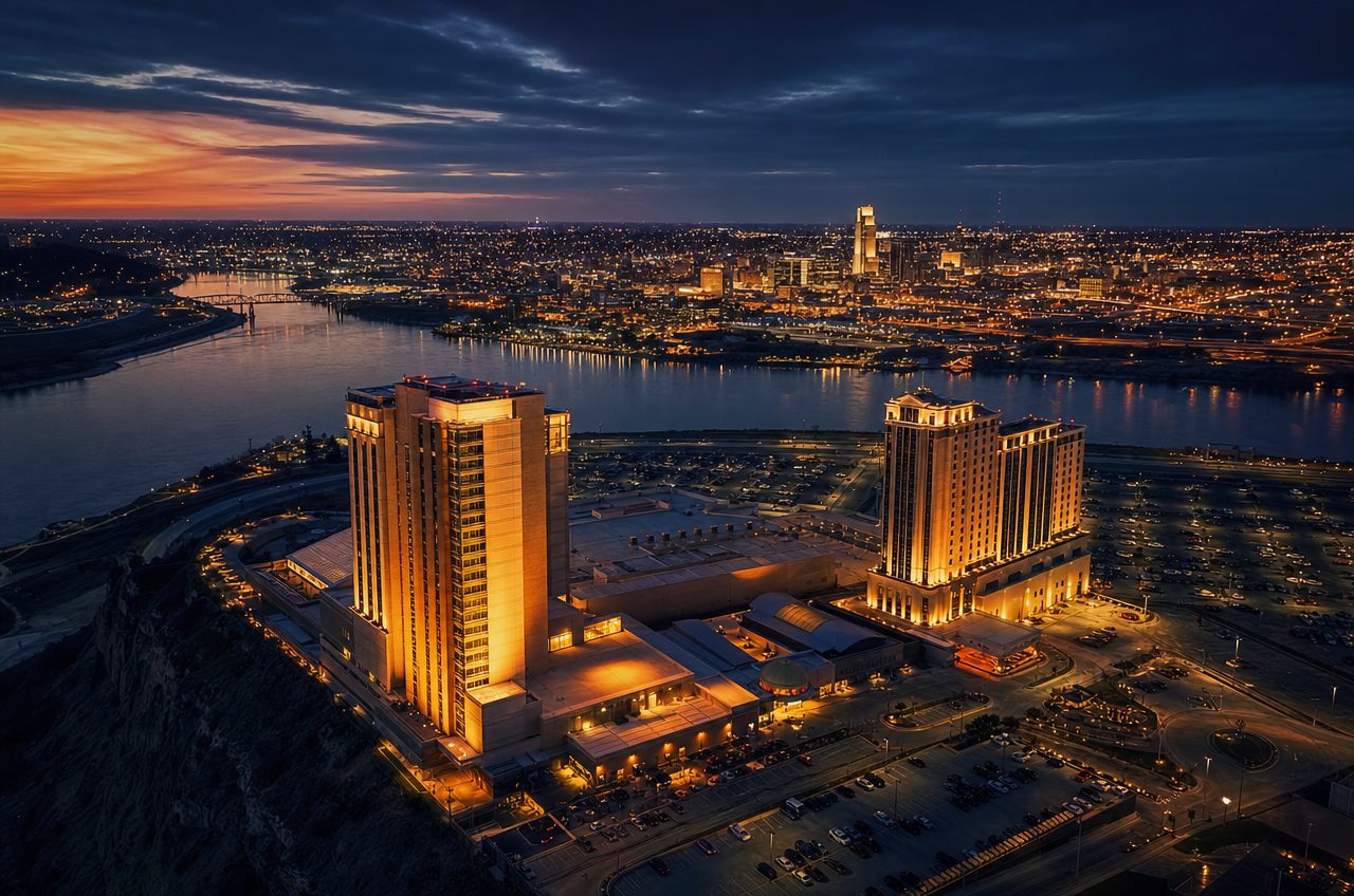 Casinos near Council Bluffs, Iowa — aerial cityscape