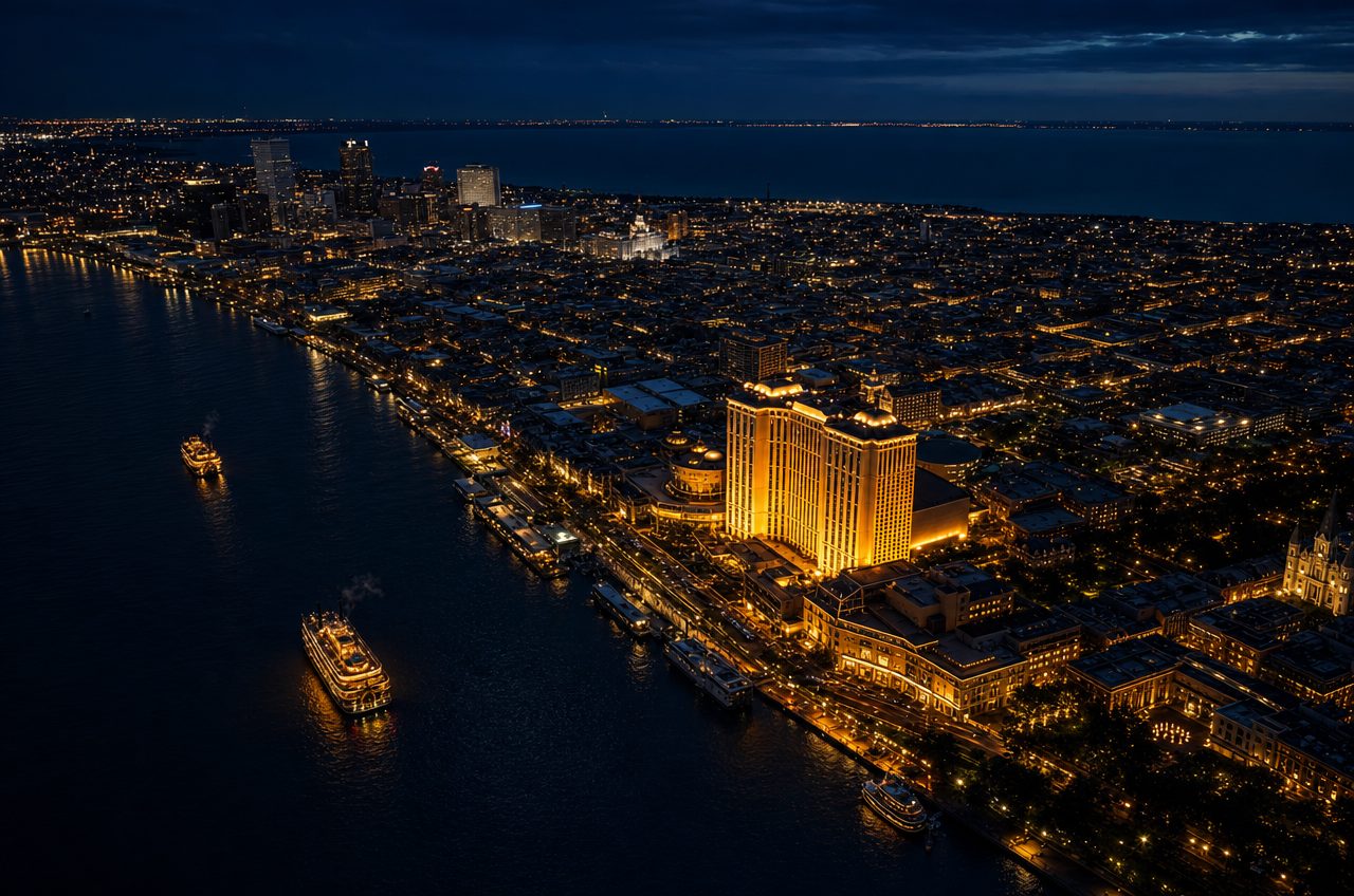 Casinos near New Orleans, Louisiana — aerial cityscape