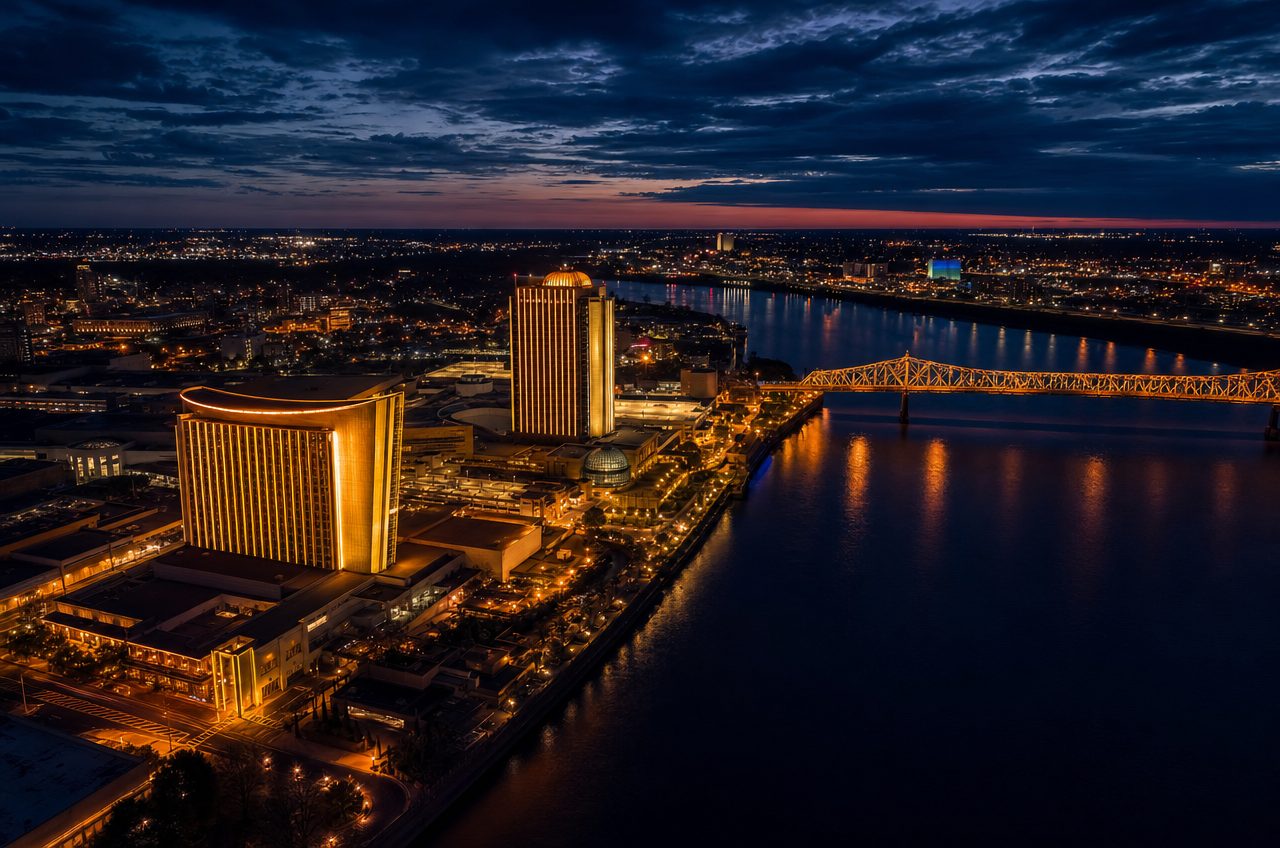 Casinos near Shreveport, Louisiana — aerial cityscape