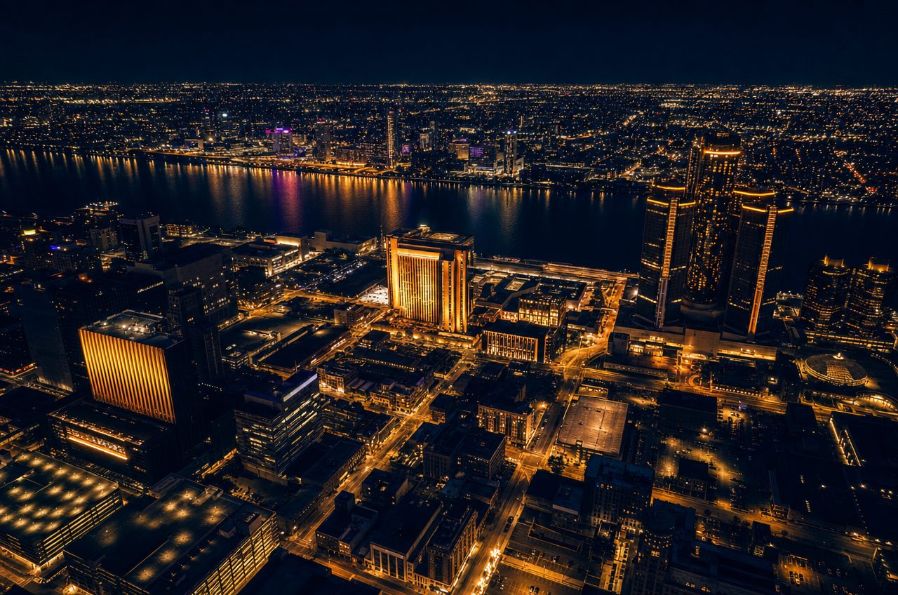 Casinos near Detroit, Michigan — aerial cityscape
