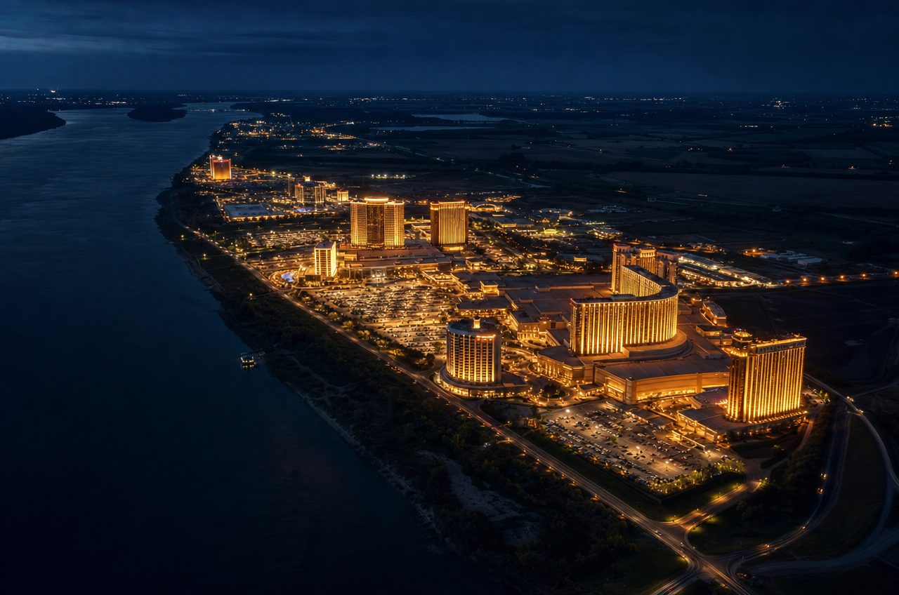Casinos near Tunica Resorts, Mississippi — aerial cityscape