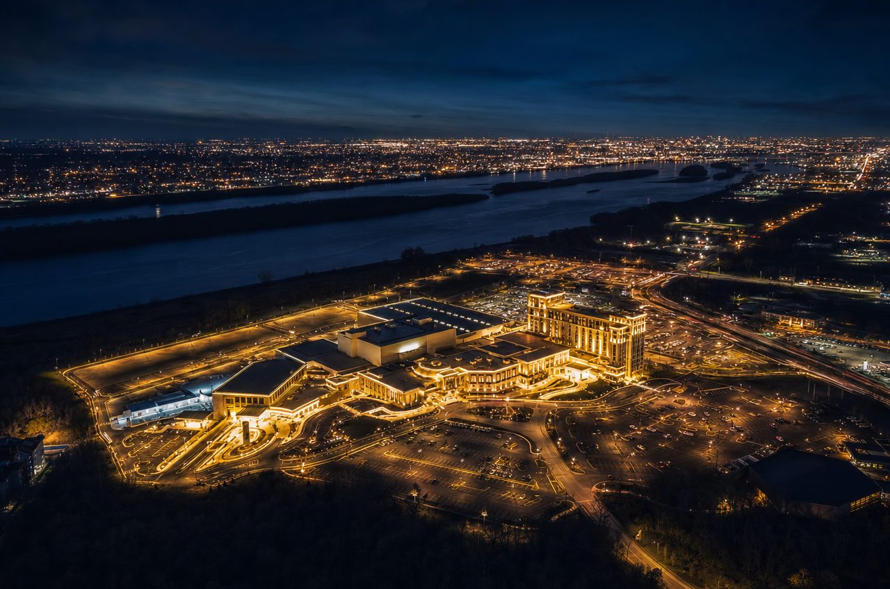 Casinos near Maryland Heights, Missouri — aerial cityscape