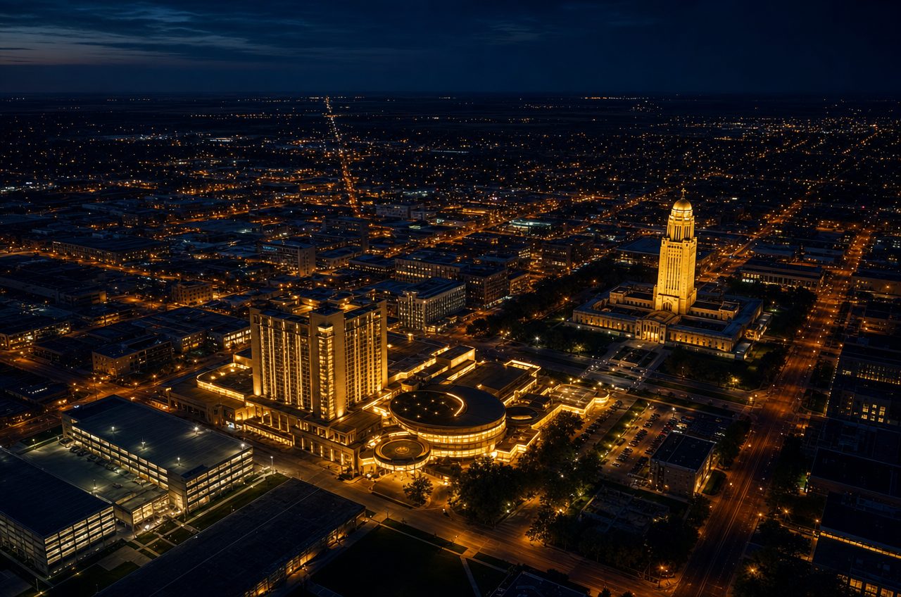 Casinos near Lincoln, Nebraska — aerial cityscape