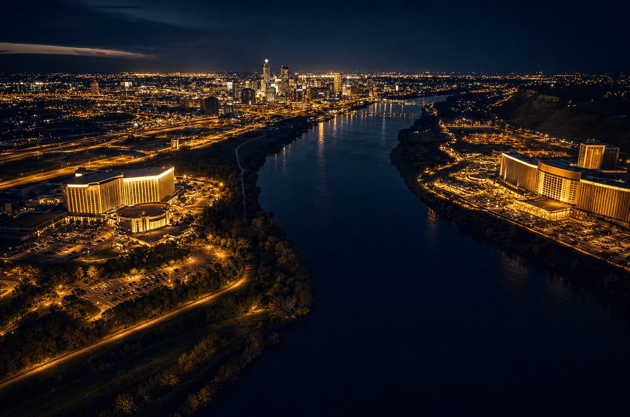 Casinos near Omaha, Nebraska — aerial cityscape