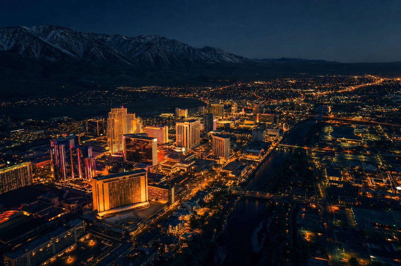 Casinos near Reno, Nevada — aerial cityscape