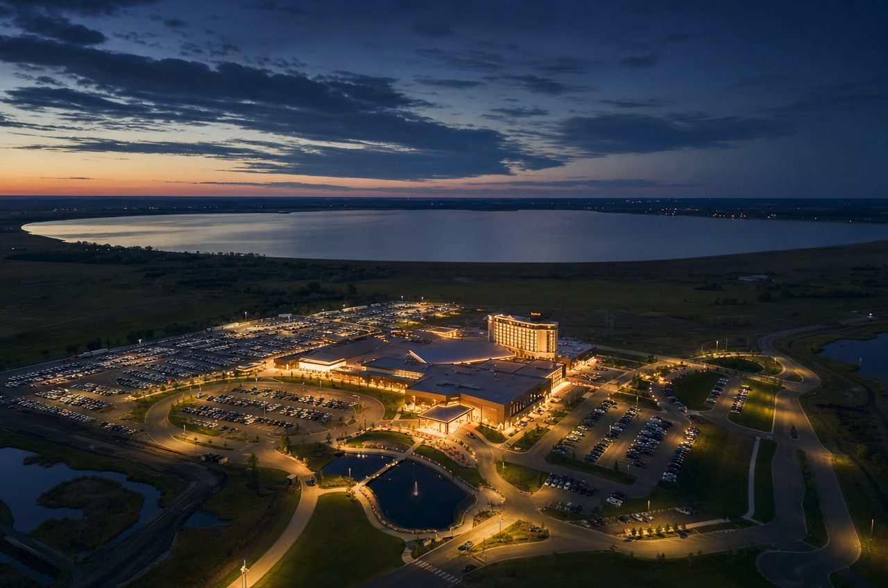 Casinos near Devils Lake, North Dakota — aerial cityscape