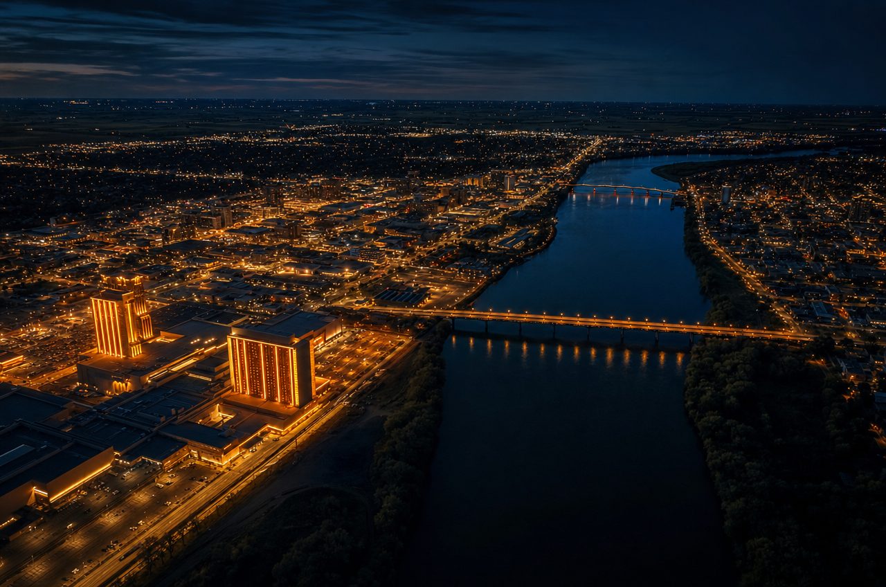 Casinos near Fargo, North Dakota — aerial cityscape