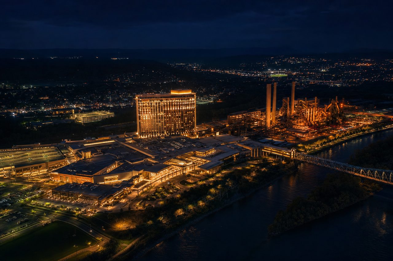 Casinos near Bethlehem, Pennsylvania — aerial cityscape