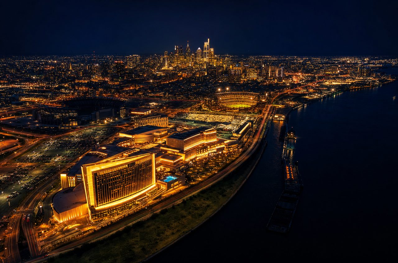 Casinos near Philadelphia, Pennsylvania — aerial cityscape