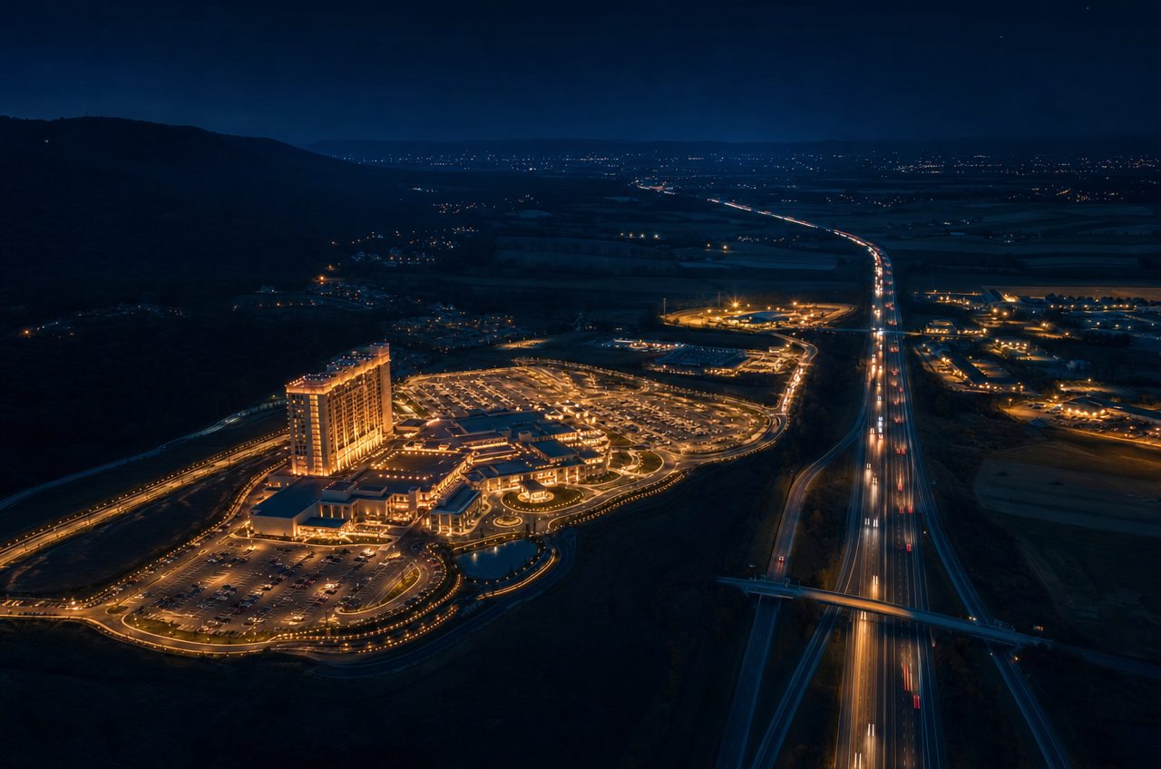 Casinos near York, Pennsylvania — aerial cityscape